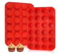 2 Pièces Moules à Muffins en Silicone, Moule Cupcake Muffins pour 24 Moules, Moule Mini Muffins Silicone, Antiadhésifs Moule Muffins, Passe au Lave-vaisselle, pour Cupcakes, Gâteaux (Rouge)