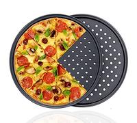 2 Pièces Moules à Pizza, Plaque Cuisson Pizza, Perforé Pizza Plateau, Acier au Carbone Pizza Pan, Idéal pour la Cuisson à La Maison et en Fête, Utilisé pour Faire Une Variété de Pizzas, Tartes