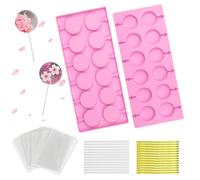 2 Pièces Moules à Sucettes en Silicone Bonbons Moule à Lollipop Bonbon avec 100 Bâtonnets Bonbons 100 Sachets et 100 Attaches Torsadées Moule à Sucette en Silicone pour Chocolat Sucette (Rose)