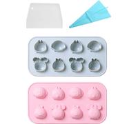 2 pièces Moules en silicone 3D mignons avec des animaux de dessin animé, animaux, moules à chocolat, singe, écureuil, Chicky, 8 cavités en forme d'animaux, glaçons, chocolat, gelée, moules en silicone