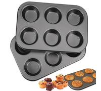 2 Pièces Moules Muffins,26 x 18 x 3cm Moule a Muffin,Anti-adhésif Moule Muffin,Acier au Carbone Plaque à ,Muffins,Réutilisables Moule à Muffin,lavable Muffin Pan,Moule Muffins pour Cupcakes, Brownies