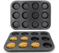 2 Pièces Moules Pâtisserie Acier Carbone, Plaques Muffin Antiadhésif, Assiette Cupcake Ronde Réutilisables, Moule Cake Factory Robuste, Plat Tartelette Mini 12 Trous pour Brownies, Gâteaux, Puddings