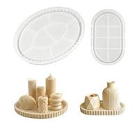 2 Pièces Moulle Silicone Resine Epoxy Plateau, Diverses formes Moule Resine Epoxy, Moules Béton Plâtre, Utilisation dans Les Sous-verres,Bougeoirs,Projets de Bricolage,Décoration Intérieure