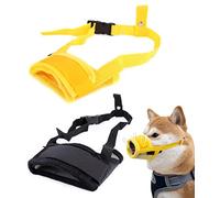 2 Pièces Muselières pour Chiens, Doux et Respirant Matériau Nylon Muselière Réglable Confortable Anti-Morsure Anti Aboiement Masque de Chien pour Chiots/Petits/Moyen Chiens (L, Noir jaune)
