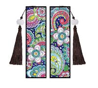 2 Pièces Mwoot 5D Kit de Marque-Pages Broderie Diamant avec Gland en Cuir Mandala Fleur DIY, Signets en Perles de Bricolage Cadeau, Diamond Bookmark Peinture par Numéro Kit pour La Saint-Valentin