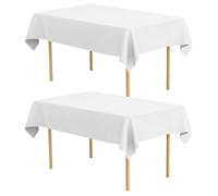2 Pièces Nappe Blanche rectangulaire, Tissu Décoratif Nappe Polyester Tissu de Table rectangulaire Housses de Table Blanches lavables pour Mariage, Fête, Banquet (145*275cm)