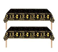 2 pièces Nappe Noire et Dorée Decor Fête d'anniversaire pour 13 Ans, 137x274cm Nappe Plastique et Rectangulaire Décoration de Table Joyeux Anniversaire pour Garçon Fille Décoration Anniversaire
