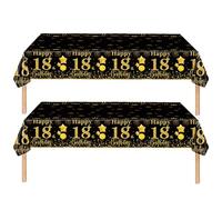 2 pièces Nappe Noire et Dorée Decor Fête d'anniversaire pour 18 Ans, 137x274cm Nappe Plastique et Rectangulaire Décoration de Table Joyeux Anniversaire pour Garçon Fille Décoration Anniversaire