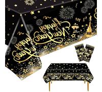 2 Pièces Nappe Noire et Dorées,137 X 274cm nappe rectangulaires en plastique noir et doré, Couverture de table rectangulaire noire et dorée, Nappe jetable Noir Or, pour Decoration Nouvel Shower