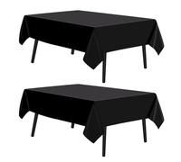 2 Pièces Nappe Noire rectangulaire, Nappe Noire Tissu Décoratif Nappe Noire Polyester Tissu de Table rectangulaire Housses de Table Noire lavables pour Mariage, Fête, Banquet (145*275cm)