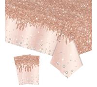 2 Pièces Nappe Plastique Rectangulaire Anti Tache,137*274cm Brillant Nappe de Table Or Rose Imperméables Extensible,pour Décoration de Table,Fournitures Fête de Mariage Anniversaire Pique-niques Noël
