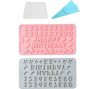 2 pièces Nombre & HAPPY BIRTHDAY Moules à chocolat en caoutchouc Moules à pâtisserie en silicone antiadhésifs Pour la fabrication de glaçons, gelée, chocolat, savon, pour le moulage de bonbons, avec p