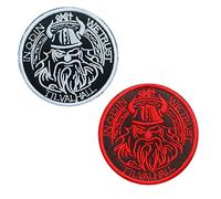 2 Pièces Norse Vikings Dieu Moral Patch Compatible avec Velcro Vikings Pirates Têtes Viking Odin Casque Crâne Moral Patch pour Sac à Dos Chapeau Chien Gilets Collecte