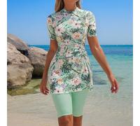 2 pièces Nouveau maillot de bain à cordon avec imprimé floral tropical pour le printemps/été, comprenant un débardeur sans manches et un short. Ensemble de bikini pour les vacances à la plage pour fem