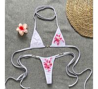 2 pièces Nouveau Top triangle micro sans dos à bretelles fines avec imprimé floral et string sexy bikini set pour femmes L,M,S,XSFloralÉtoffe