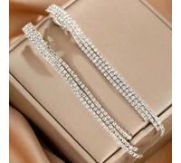 2 pièces Nouvelles boucles d'oreilles à pompons à clip mode ton argenté, ornées de strass pour femmes, conviennent pour les mariages Verre