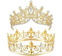 2 Pieces Of Baroque Queen Crowns For Men And Women, Zinc Alloy Prince Gemstone Hair With Rhinestones, Dance Party Wedding pour Mariages