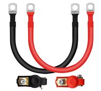 2 Pièces Onduleur Batterie Câble, Câble de Batterie, Câbles D'onduleur de Batterie, 35mm² 2AWG Câble de Chargeur Batterie de Voiture 34.5cm Rouge et Noir +1 Pair Cosse Batterie, pour Solaire, Auto