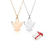2 Pièces or rose ange chaîne d'amitié ensemble pour les enfants filles couple,acier inoxydable gardien femmes pendentif argent bijoux de noisette cadeaux pour BFF meilleurs amis baptême anniversaire