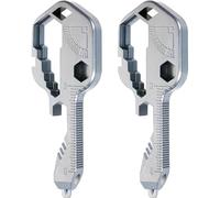2 Pièces Outil Clé Multifonction 24 en 1, Outil Multifonctionnel de Forme de Clé, S'adapte À Votre Porte-Clés Avec Décapsuleur, Tournevis, Règle et Plus Encore - Argenté