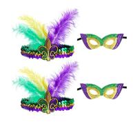 2 Pièces Paillettes De Cheveux En Plumes, 2 Pièces De Masques, Combinaisons De Couleurs Créatives, Accessoires De Mascarade, Accessoires De Costumes De Fête De Fête.