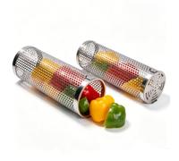 2 Pièces Panier à Gril BBQ Roulant, Acier Inoxydable 304 | Grille de barbecue cylindrique avec crochets et fourchette, panier à griller pour légumes, crevettes, fruits de mer