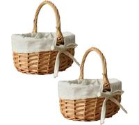 2 Pièces Panier De Pâques Avec Anse, Panier De Pâques Pour En-fants, Panier De Fleurs Pour Filles, Panier En Osier Pour En-fants Panier De Dispersion De Mariage, Petit Panier En Osier Tissé À La Main
