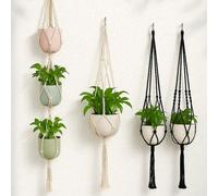 2 pièces Panier de plante suspendu de style bohème fait main - Ensemble de 3 niveaux de jardinière suspendue avec perles en bois, longueur réglable, convient pour une utilisation intérieure/extérieure
