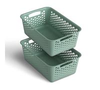 2 pièces Panier de rangement 5L avec poignées - Sans BPA - Organisateur (20 x 30 x 11 cm/Vert) - Petit panier pour salle de bain, cuisine, chambre à coucher, panier ménager