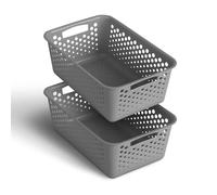 2 pièces Panier de rangement 5L avec poignées - Sans BPA - Organisateur (30 x 20 x 11 cm/Anthracite) - Petit panier pour salle de bain, cuisine, chambre à coucher, panier ménager