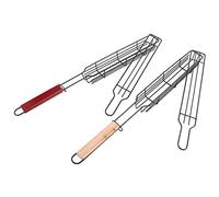 2 pièces paniers grille pour barbecue, grille de barbecue avec poignée en bois pour kebab, saucisse, légumes, poissons, crevettes, 49 x 4,7cm