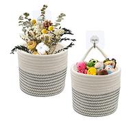 2 Pièces Paniers Suspendus Corde Coton Petit Panier Rangement tissé 5,9 Pouces, Corde Coton Panier à Plantes Panier Tissé de Fleurs, Modern Panier Fleurs Maison Décor