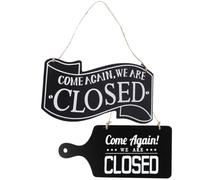 2 Pièces Panneau Bois Réversible Ouvert Fermé | Double Face, Lanyard Inclus, Style Rétro Vintage, Noir, Signalétique Décorative pour Commerces et Pharmacies