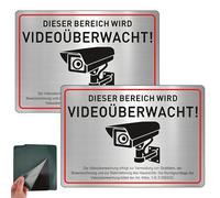 2 Pièces Panneau Camera Surveillance Aluminium, 20×15 cm Panneau Adhesif Panneaux d'Avertissement Vidéo, Résistant aux UV Imperméable, Installation Rapide sans Perçage, pour Intérieur Extérieur