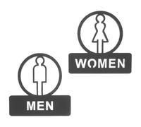 2 Pièces Panneau de Toilettes Noir Autocollant en Acrylique | Design Minimaliste Moderne, Motifs Découpés, pour Portes Bois et Murs Intérieurs, Usage Public Fréquent