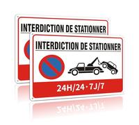 2 Pièces Panneau Interdiction De Stationner Aluminium, 24h/24 7J/7 Enseigne,Enseigne MéTallique RéFléChissante,30x20cm With Pre-Drilled Holes，Etanche, Protection Uv,Facile à Installer
