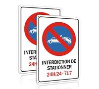 2 Pièces Panneau Interdiction De Stationner Aluminium, 24h/24 7J/7 Enseigne,Enseigne MéTallique RéFléChissante,30x20cm With Pre-Drilled Holes，Etanche, Protection Uv,Facile à Installer