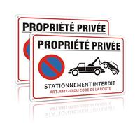 2 Pièces Panneau Interdiction De Stationner Aluminium, panneau propriété privée，30x20cm With Pre-Drilled Holes, Protection Uv,Facile à Installer, Signalétique Parking avec Référence Légale R417-10
