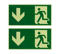 2 Pièces Panneau Issue de Secours, Sortie de Secours, Bloc Secours Photoluminescent 300 x 150 mm en Autocollants, Signalisation Évacuation Luminescente Haute Visibilité pour Écoles Locaux Publics