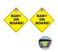 2 Pièces Panneaux d'Avertissement de Voiture pour Bébé à Bord | Signal de Sécurité pour Bébé avec 2 Ventouses | Durable, Réutilisable, Étanche, Jaune | Autocollant Bebe a Bord Voiture