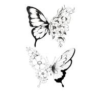2 pièces papillon hibou plume fleur feuilles tatouages temporaires Art corporel bras jambes Tatoos autocollant tatouages imperméables(Black)