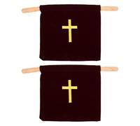 2 Pièces Paquet D’offrandes D’église avec Poignée en Bois | Broderie Croix, Cordon de Serrage, pour Enveloppes et Dîmes, Usage Cérémonial Lors des Services