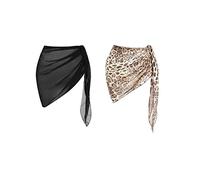 2 Pièces Paréos Eté pour Femmes Jupe Paréo en Mousseline Couverture Wrap de Plage Transparent Cache-Maillots Bikini Bohème Paréo de Bain Court Paréo Sarong pour Plage Piscine Vacances