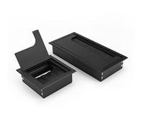 2 Pièces Passe Câbles Encastrables Bureau Noir, PARFCO Passe Cable Bureau Alliage D'aluminium, Brosse Anti-Poussière, Cache Cable Mural pour Bureau, Salle D'étude, Chambre à Coucher 80x80 mm 160x80 mm