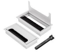 2 Pieces Passe Cables Encastrables Bureau, Sortie de Câble pour Encastrer sur Table de Bureau, Organisateur de Cables, avec Joint Brosse, 10 Pieces Serre-câbles (Argent, 160x80mm)