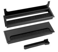 2 Pieces Passe Cables Encastrables Bureau, Sortie de Câble pour Encastrer sur Table de Bureau, Organisateur de Cables, avec Joint Brosse, 10 Pieces Serre-câbles (Noir, 280x80mm)