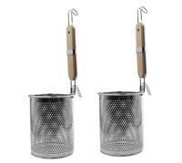 2 pièces, passoire à pâtes en acier inoxydable, panier microperforé avec poignée en bois - Filtrage rapide, pot de suspension, pour spaghetti, légumes, boulettes et cuisson à la vapeur
