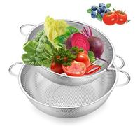 2 Pièces Passoire Cuisine, Passoire Inox Avec Poignées, Passoires à Pâtes en Acier Tamis Micro pour Egoutter et Filtrer les Pâtes, les Fruits, les Légumes, Lavable au Lave-Vaisselle, 19/22 cm