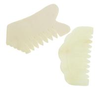 2 Pièces Peigne Gua Sha en Jade Beige pour Massage du Visage et Cuir | Bords Arrondis Doux pour Soins Maison, Stimulation Capillaire, Massage des Bras, Accessoire Adapté aux Praticiens Spa