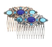 2 Pièces Peigne Latéral Vintage en Métal, Style Chinois | Incrustation de Pierre Précieuse, Dents Lisses, Maintien Stable, Insertion Profonde, pour Mariée, Fête, Fiançailles
